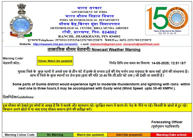 Weather Alert: गुमला के बाद अब रांची और खूंटी में अगले 3 घंटे में गरज के साथ वज्रपात की चेतावनी 2 weather alert gumla mausam