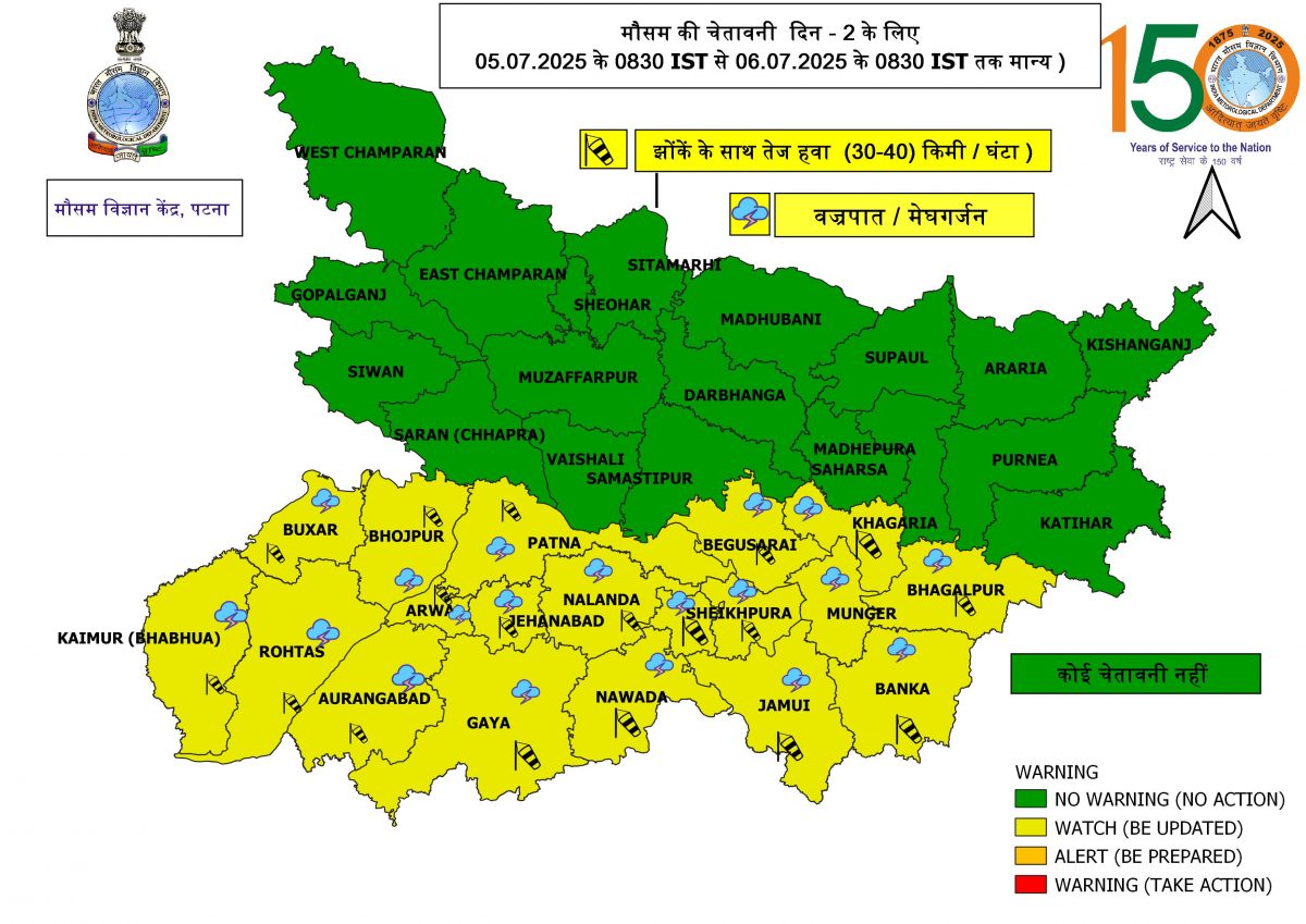 Bihar Rain Alert: बिहार के इन 19 जिलों में तेज हवा के साथ भारी बारिश की चेतावनी, Imd ने जारी किया अलर्ट 2 5 July Weather