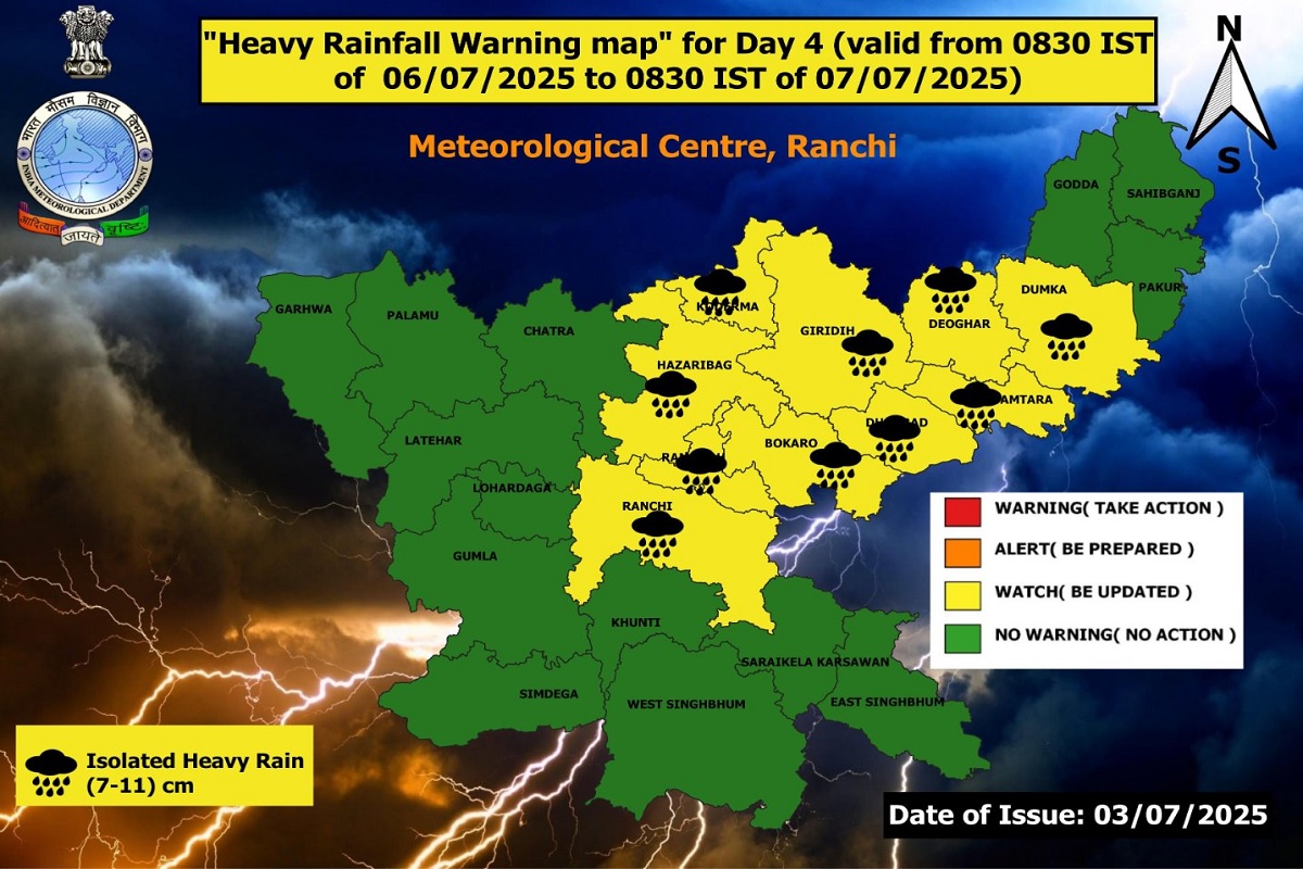 रांची में बारिश की रिमझिम फुहारों से भीगी सड़कें, Imd का येलो अलर्ट, जानें आपके जिले में कैसा रहेगा मौसम 2 6 July Weather