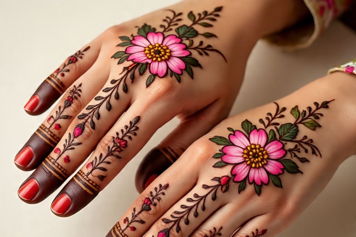 Janmashtami Simple Mehndi Designs: जन्माष्टमी पर राधा-कृष्ण की भक्ति का रंग चढ़ेगा हाथों में, ट्रेंड में हैं ये आसान मेहंदी डिजाइंस 5 Floral Simple Mehndi Design