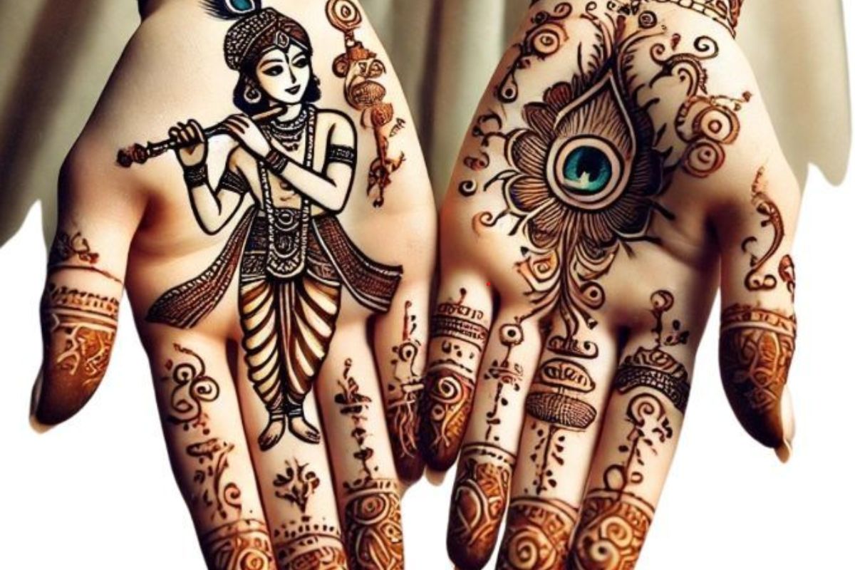 Janmashtami Simple Mehndi Designs: जन्माष्टमी पर राधा-कृष्ण की भक्ति का रंग चढ़ेगा हाथों में, ट्रेंड में हैं ये आसान मेहंदी डिजाइंस 4 Radha Krishna Mehndi Design