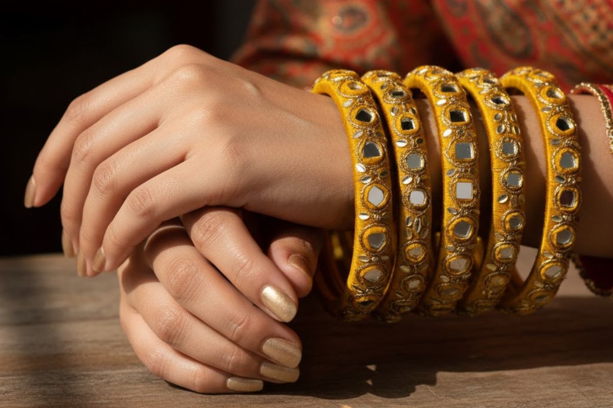 Yellow Bangle Design Ideas: शादी या पार्टी फंक्शन में ये खूबसूरत पीली चूड़ियां हाथों में खूब जचेंगी, आप भी जरूर करें ट्राई 4 Mirror Work Yellow Bangle